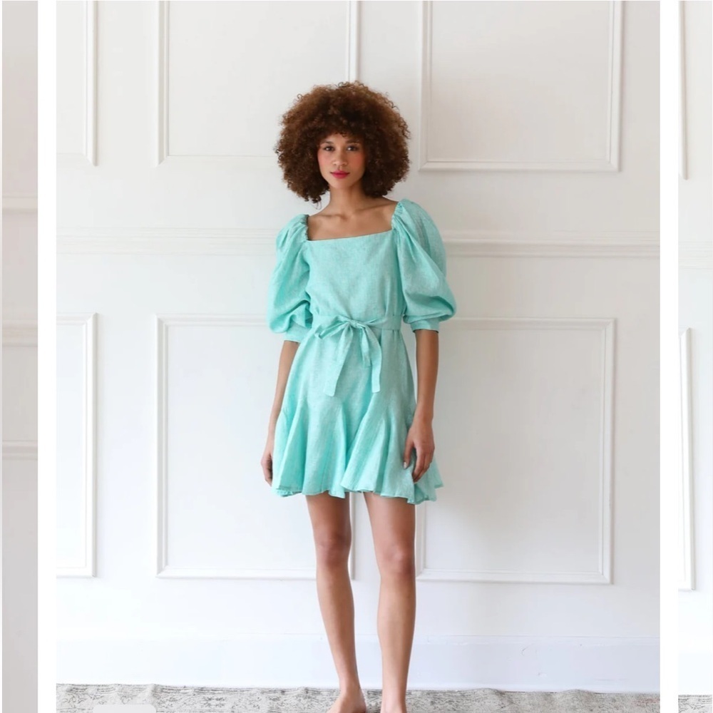 Mille Resortwear Anais Green Stripe Linen Dress Size Medium New With Tag